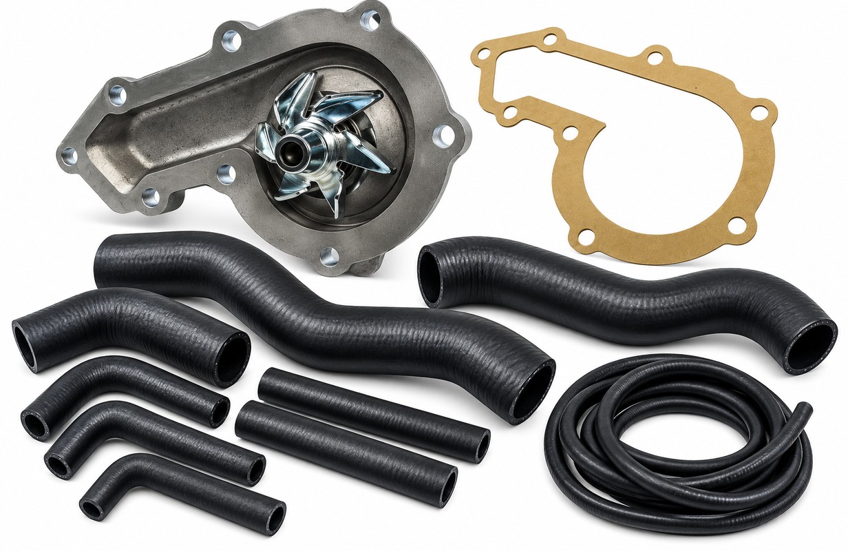 Rubber and EPDM water hoses for engine cooling, with a water pump and gasket